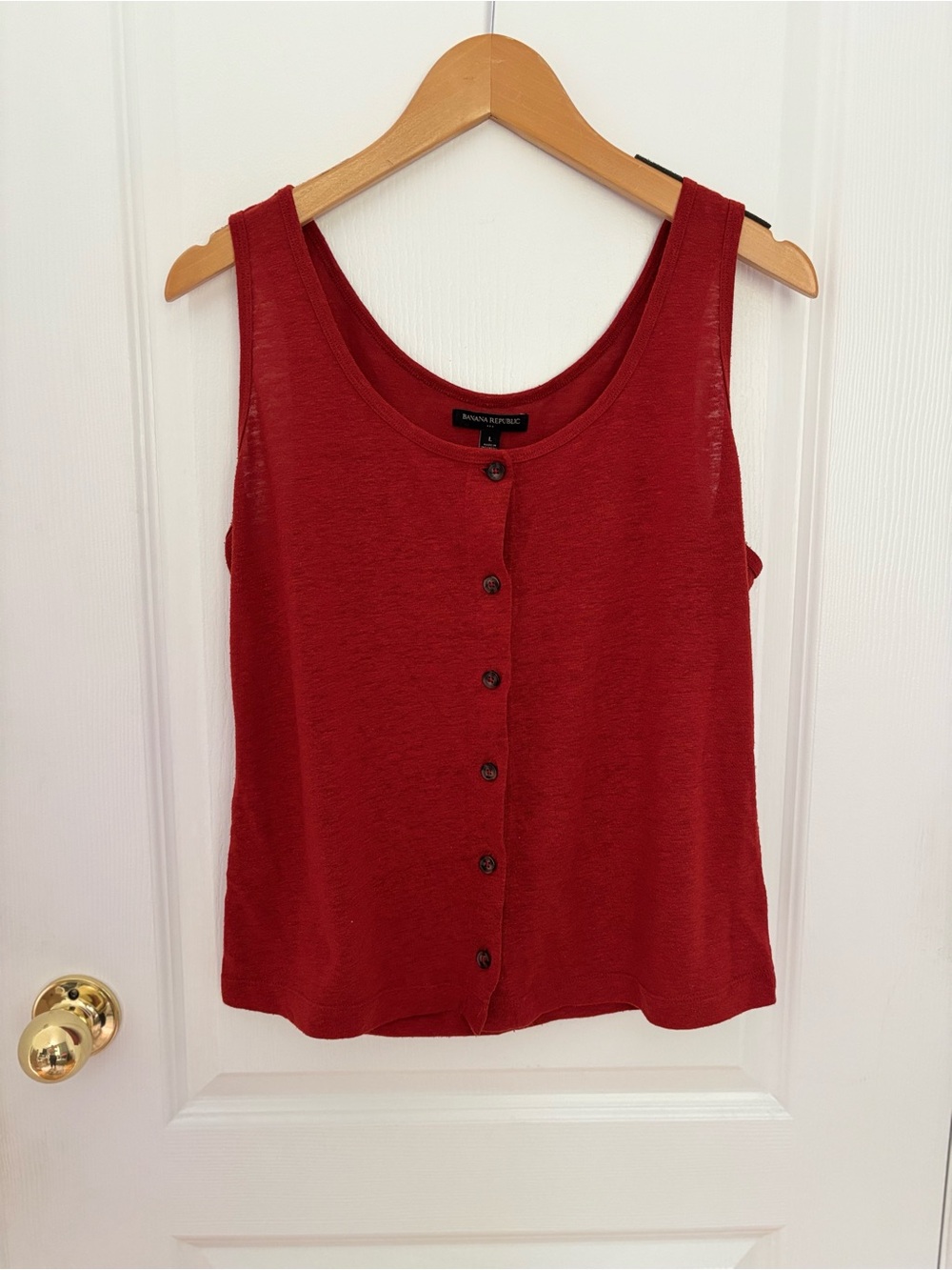 Banana Republic Red Linen Blend Button Front Tank Top Size L #255